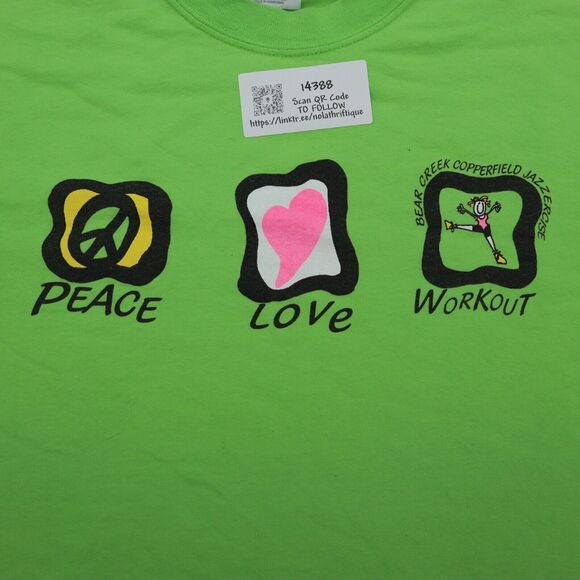 Piece Love Workout Shirt Men L Green Gildan Short Sleeve Crew Graphic Print T - Picture 1 of 15